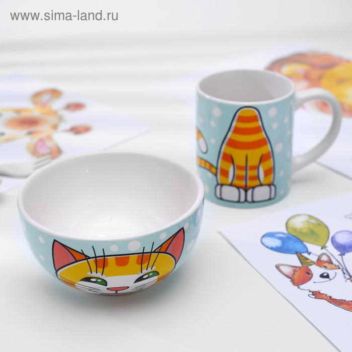 Набор детской посуды из керамики «Рыжий кот», 2 предмета: кружка 200 мл, миска 300 мл Набор детской посуды из керамики «Рыжий кот», 2 предмета: кружка 200 мл, миска 300 мл
