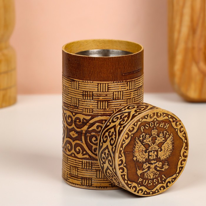 Набор стопок «Герб России», 4 шт, в тубусе, 4,5×4,5×9 см, береста Набор стопок «Герб России», 4 шт, в тубусе, 4,5×4,5×9 см, береста