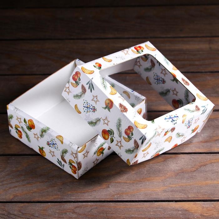 Новый год. Коробка подарочная, крышка-дно, с окном Новый год. Коробка подарочная, крышка-дно, с окном "Новогоднее настроение", 14,5 х 14,5 х 6 см.