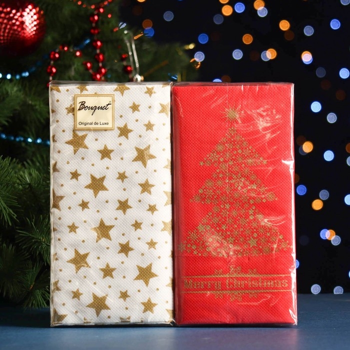 Новый год. Салфетки бумажные Новый год. Салфетки бумажные "Bouquet" Золотая ель Mix c красным, 2 слоя, 20 листов