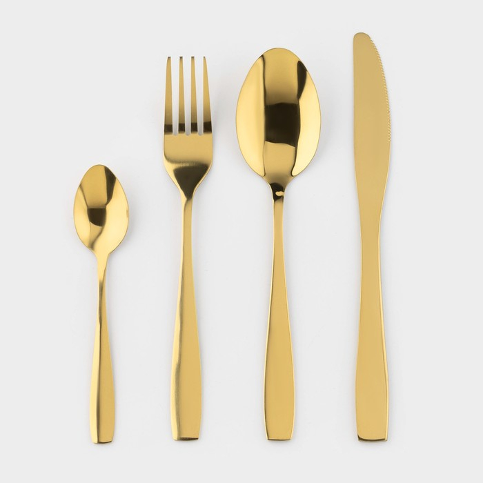 Набор столовых приборов из нержавеющей стали «Золото», 24 предмета, на подставке, цвет золотой Набор столовых приборов из нержавеющей стали «Золото», 24 предмета, на подставке, цвет золотой