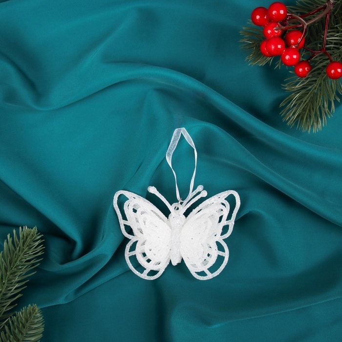 Украшение ёлочное Украшение ёлочное "Бабочка перелив" 8х7 см, белый