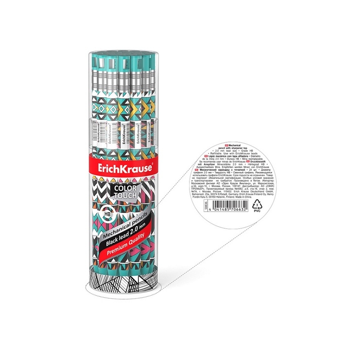 Карандаш механический ErichKrause &laquo;ColorTouch Ornament&raquo;, 2.0 мм, с точилкой, корпус Soft-touch с дизайном, в тубусе