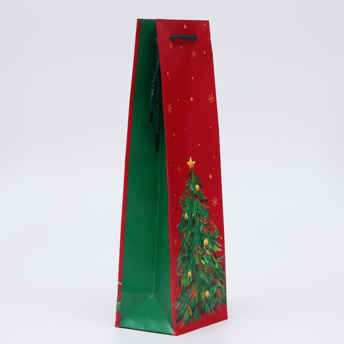 Новый год. Пакет подарочный новогодний под бутылку, упаковка  Новый год. Пакет подарочный новогодний под бутылку, упаковка "Ёлка", 12 х 36 х 8,5 см.