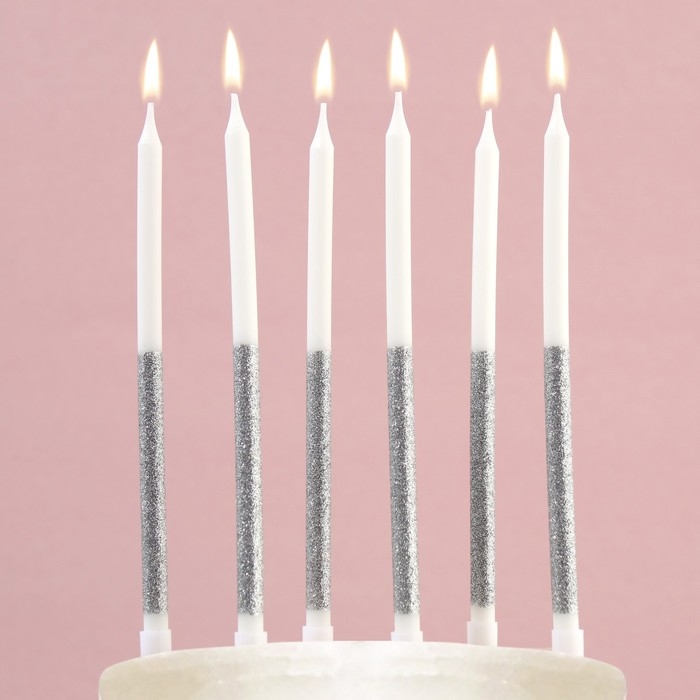 Свечи для торта «В твой день рождения», серебро, 6 шт., 13 х 0,5 см Свечи для торта «В твой день рождения», серебро, 6 шт., 13 х 0,5 см