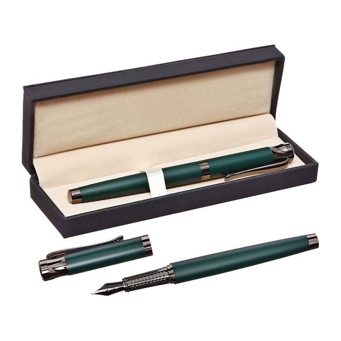 Ручка подарочная перьевая в кожзам футляре Офис корпус зеленый Ручка подарочная перьевая в кожзам футляре Офис корпус зеленый