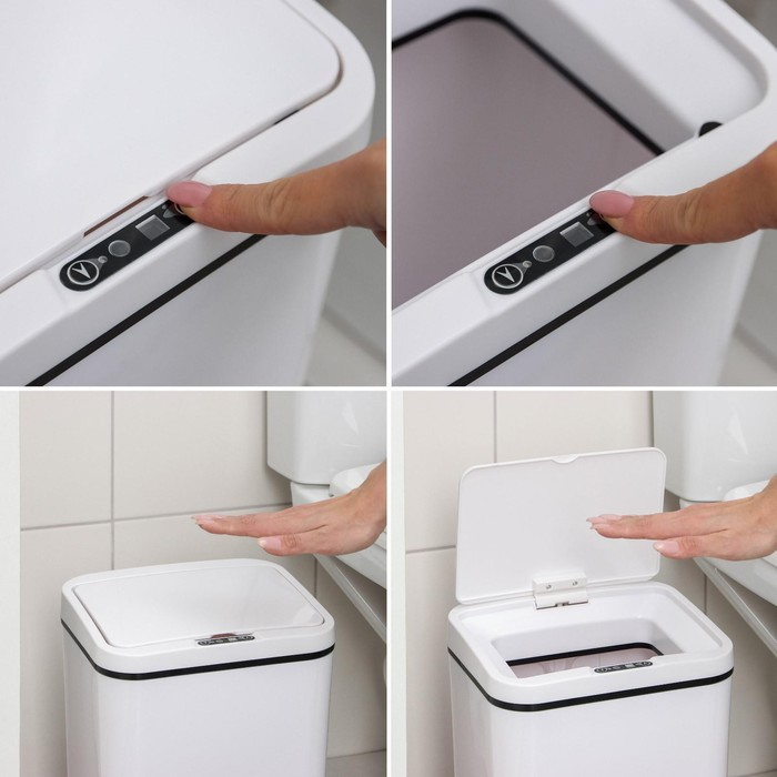 Ведро для мусора сенсорное Доляна, 12 л, цвет белый Ведро для мусора сенсорное Доляна, 12 л, цвет белый