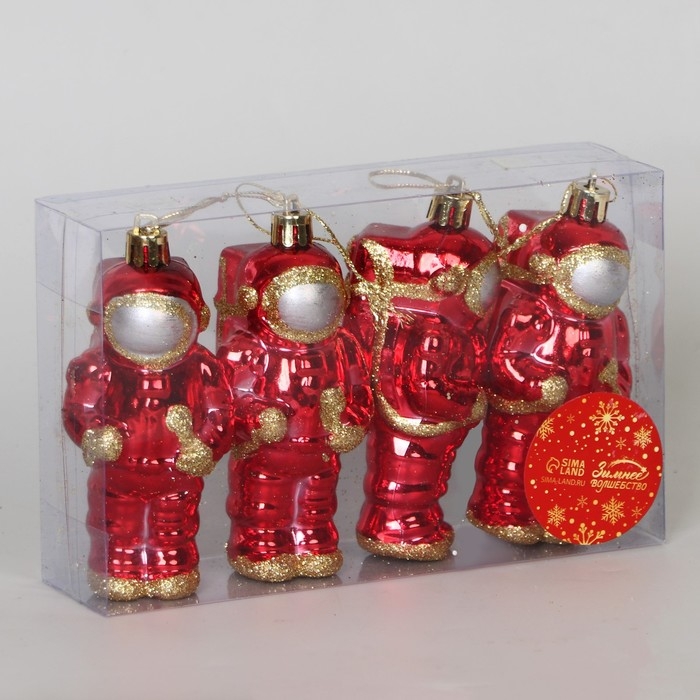 Украшение ёлочное Украшение ёлочное "Космонавт" (набор 4 шт) 4,5х10,5 см, красный