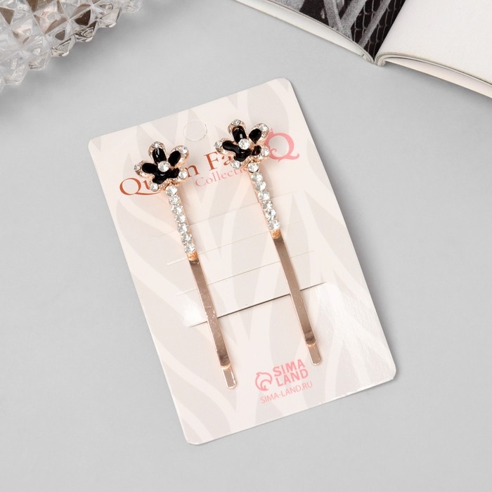 Невидимка для волос "Фрея" (набор 2 шт) цветок, 6 см, розовое золото