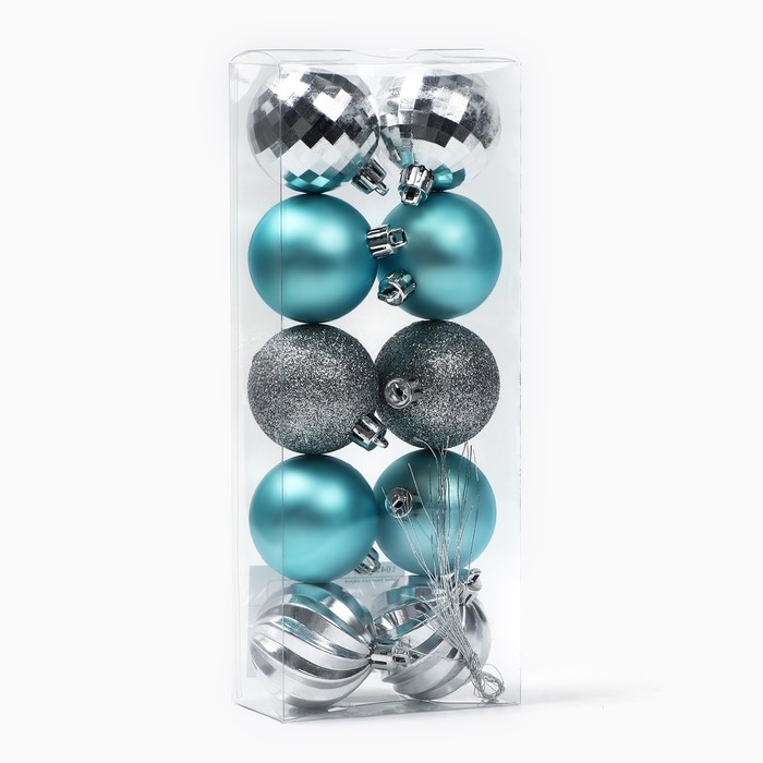 Новогодние шары ёлочные, на Новый год, d=5 см, 10 шт., цвет бирюзовый и серебристый Новогодние шары ёлочные, на Новый год, d=5 см, 10 шт., цвет бирюзовый и серебристый