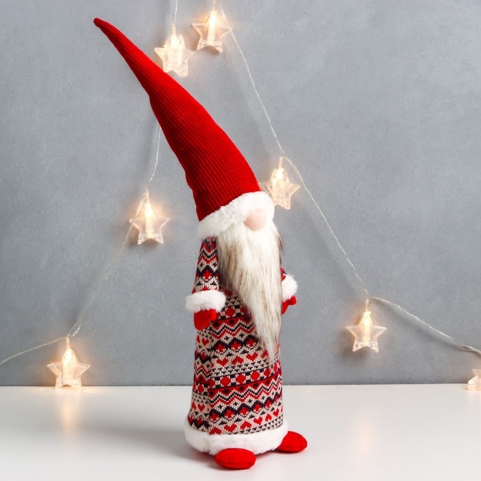 Кукла интерьерная Кукла интерьерная "Дедушка Мороз в кафтане со скандинавскими узорами" 55х12х11 см