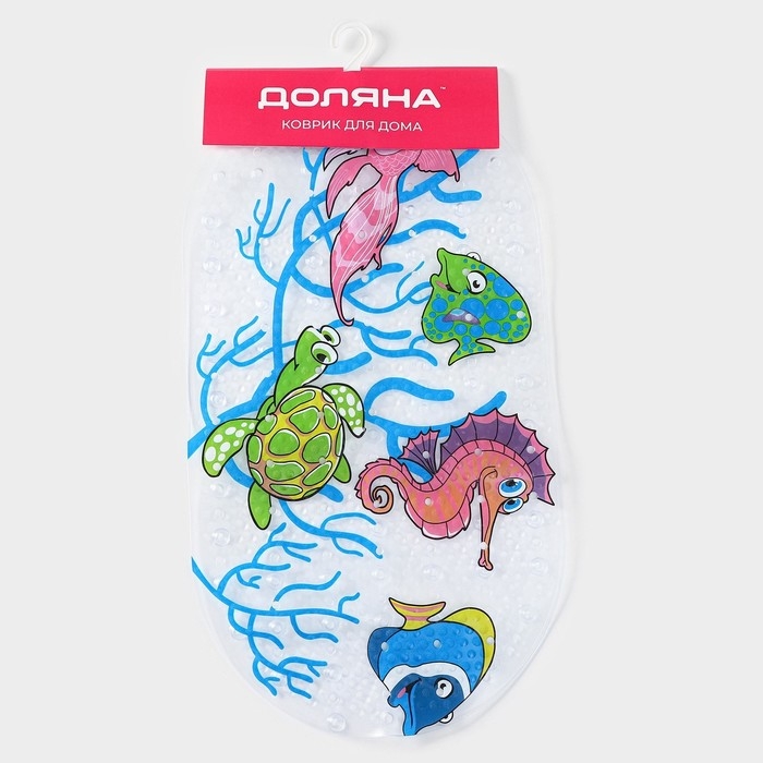 Коврик противоскользящий в ванну на присосках Доляна «Морские жители», 36×68 см