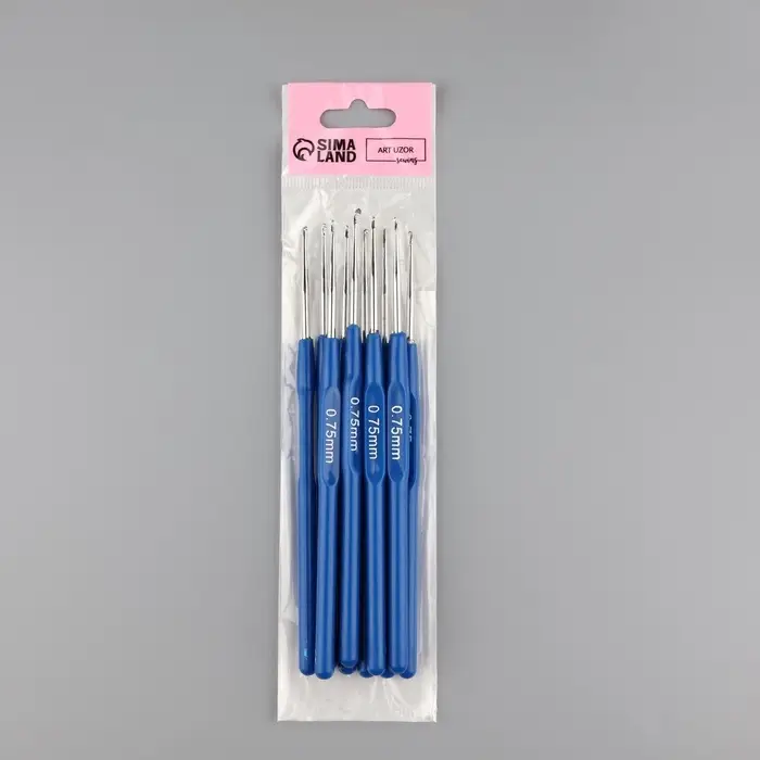 Крючок для вязания, с пластиковой ручкой, d=0.75 мм, 13.5 см, синий