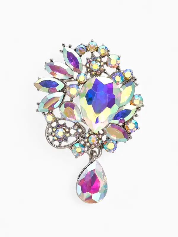 Брошь &laquo;Императрица&raquo;, сияние, радужная в серебре