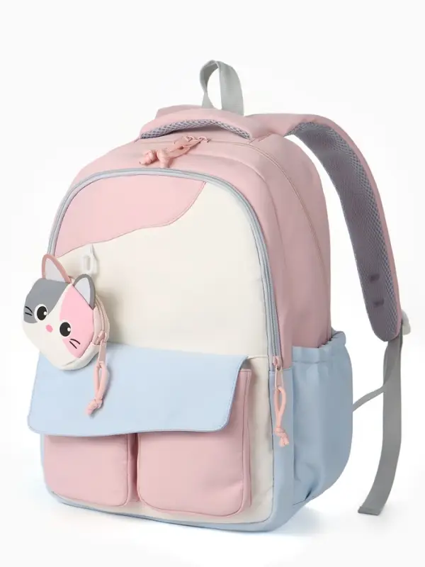 Рюкзак 32*14*46 см, 2 отд, 4 н/карм, +Кошелек, Кот розовый/голубой