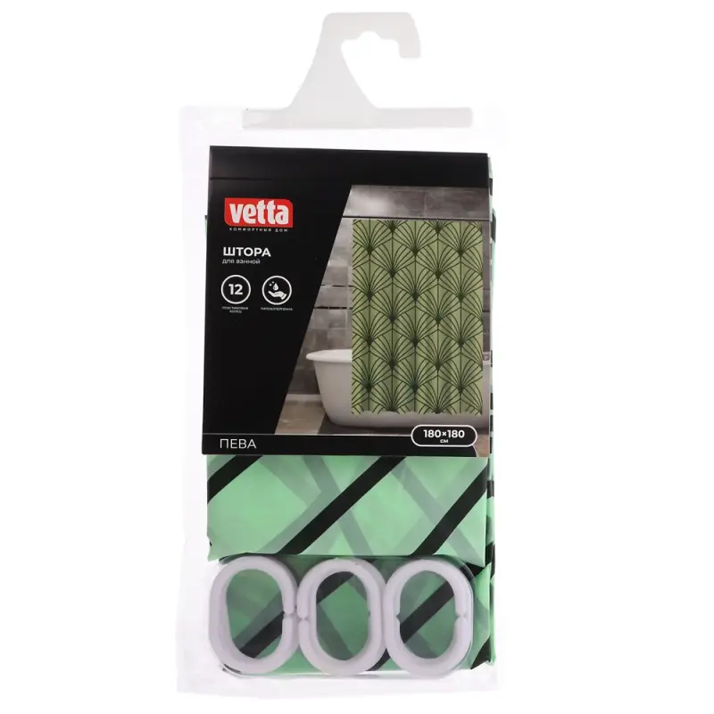VETTA Шторка для ванной &laquo;Перышко&raquo;, ПЕВА, 30 г/м2, 180х180см, 4 диз.