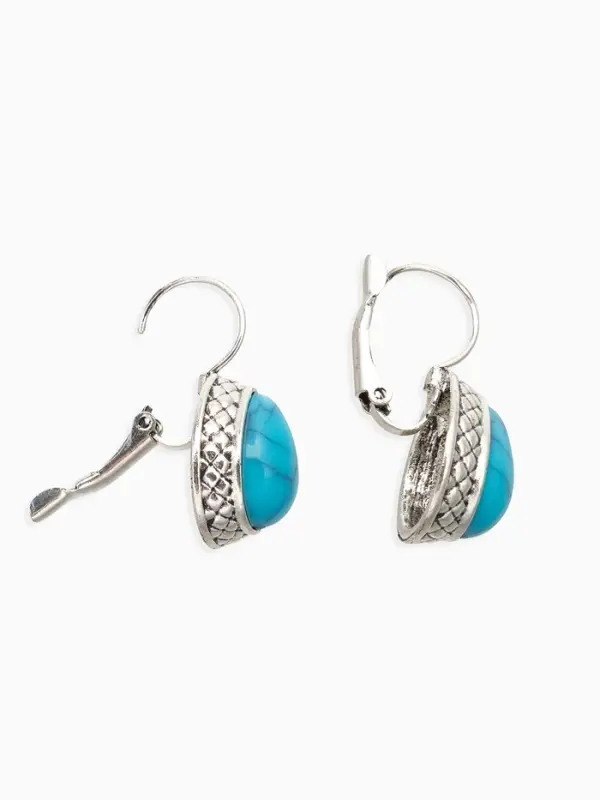 Серьги под натуральный камень &laquo;Этника&raquo;, капля бирюзы, голубые в чернёном серебре