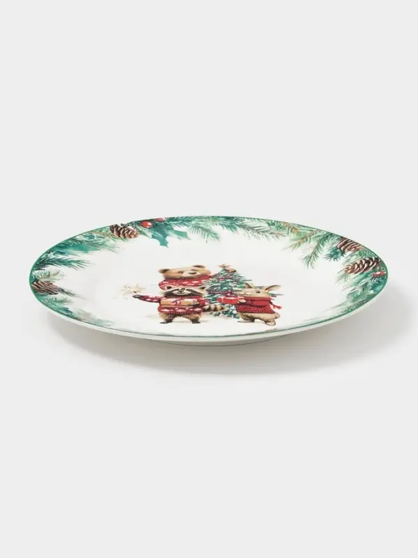 Тарелка Доляна «Новогодние животные», d=25.5 см, фарфор, белая Тарелка Доляна «Новогодние животные», d=25.5 см, фарфор, белая