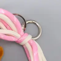 Брелок текстиль "Милый щенок с бело-розовым бантиком" коричневый 5х9,5х20 см