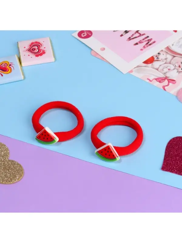 Резинка для волос «Летнее настроение», набор 2 шт., арбуз, 3.5 см, красная Резинка для волос «Летнее настроение», набор 2 шт., арбуз, 3.5 см, красная