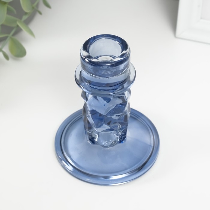 Подсвечник стекло на 1 свечу Подсвечник стекло на 1 свечу "Лёд" синий d=2 см 8х8х10 см