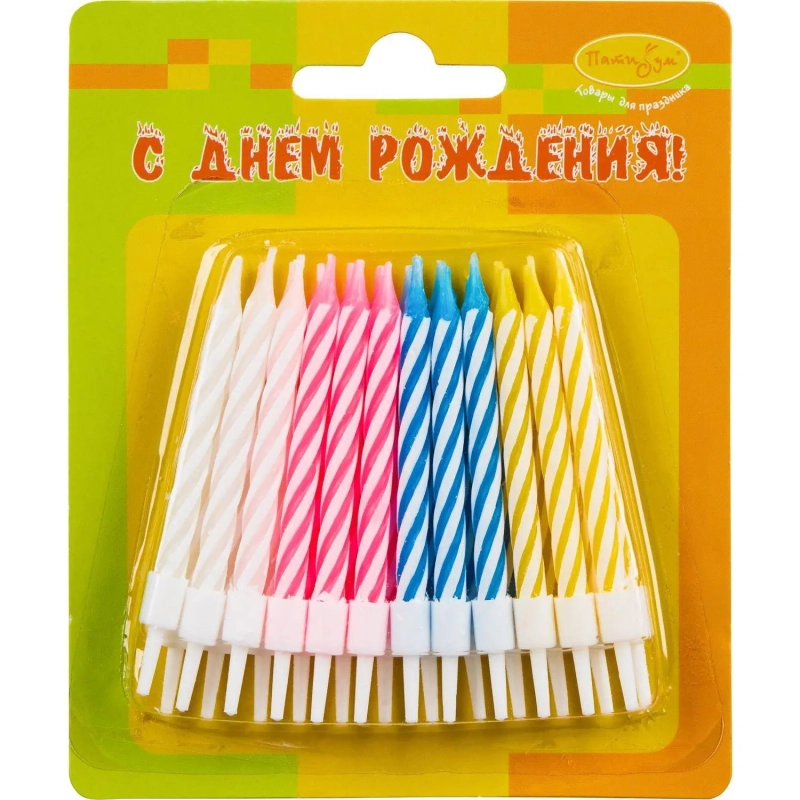Свеча для торта -мини 2-х цветные 24шт/уп с держателями 6см (6024918)MC