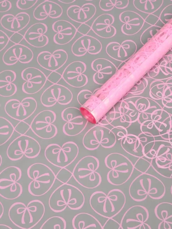 Плёнка для цветов &laquo;Бантики&raquo;, прозрачная/розовая, 0.6&times;9.3&plusmn;5% м, 40 мкм, 200 г