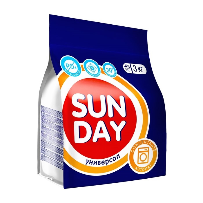 Стиральный порошок Sunday, универсальный, для автоматической стирки, 3 кг Стиральный порошок Sunday, универсальный, для автоматической стирки, 3 кг