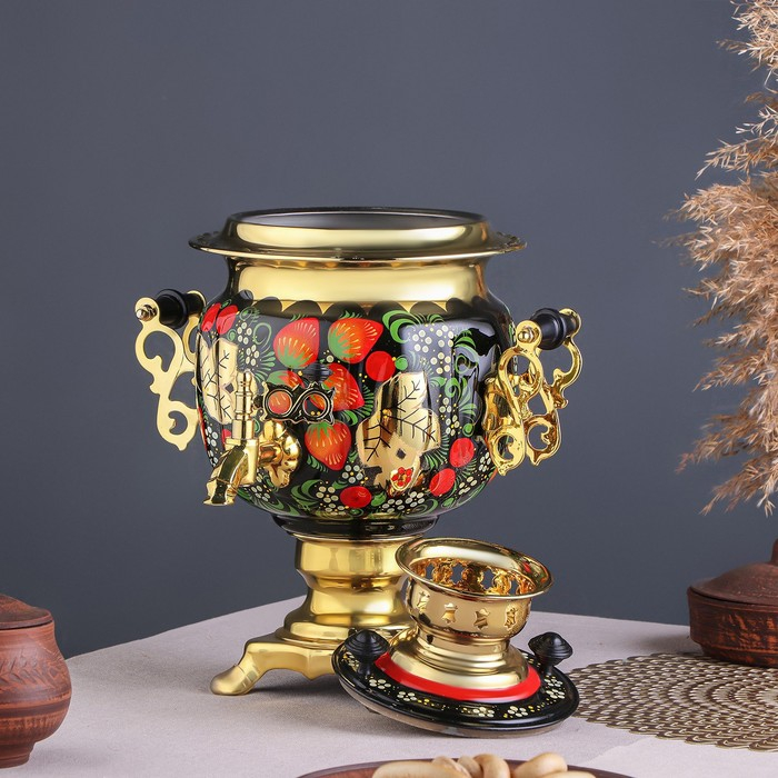 Набор «Хохлома», овал, 3 предмета, самовар 3 л, заварочный чайник 0,7 л, поднос Набор «Хохлома», овал, 3 предмета, самовар 3 л, заварочный чайник 0,7 л, поднос