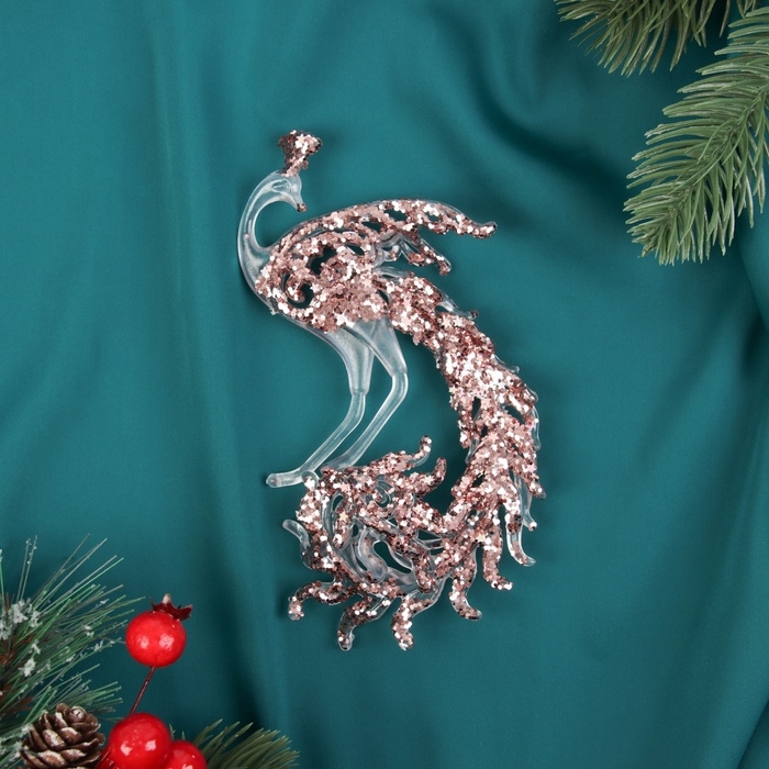 Украшение ёлочное Украшение ёлочное "Павлин сияние блеск" 14х7,5 см, прозрачно-розовый