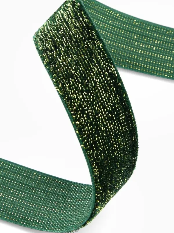 Лента бархатная, с золотым люрексом, 20 мм, 18&plusmn;1 м, зелёная №165