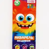 Акварель 12 цветов, упаковка картон "Монстрик"