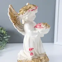 Фигура "Ангел с букетом" перламутр с золотом, 37х23х23 см