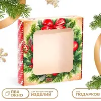 Коробка подарочная складная с окном &laquo;Снегири&raquo;, 13&times;13&times;3 см