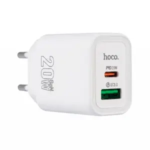 Переходник сетевого зарядного утсройства N61 HOCO на Type-C PD20W + USB QC3.0 белый
