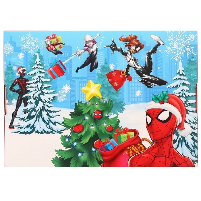 Новый год. Коробка подарочная, Новый год. Коробка подарочная, "С Новым годом", 21 х 15 х 5 см, Человек-паук