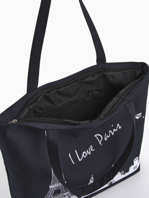 Шопер PARIS, 42*9*32, отдел на молнии, подклад, черный/белый Шопер PARIS, 42*9*32, отдел на молнии, подклад, черный/белый