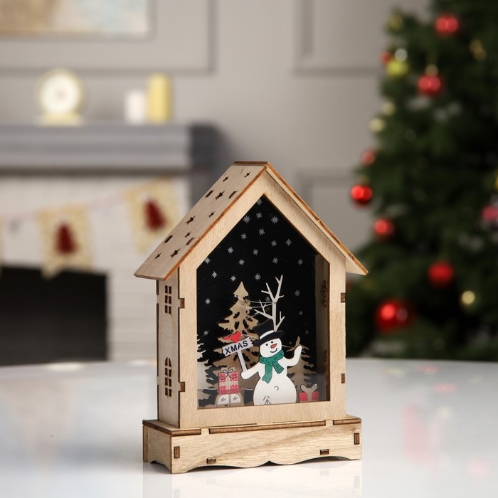 Светодиодная фигура «Домик со Снеговиком» 16 × 11 × 4.5 см, дерево, батарейки АААх2 (не в комплекте), свечение тёплое белое Светодиодная фигура «Домик со Снеговиком» 16 × 11 × 4.5 см, дерево, батарейки АААх2 (не в комплекте), свечение тёплое белое