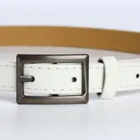 Ремень женский тонкий, 110&times;1.1 см, классическая пряжка металл, тёмно-серебристая, белый