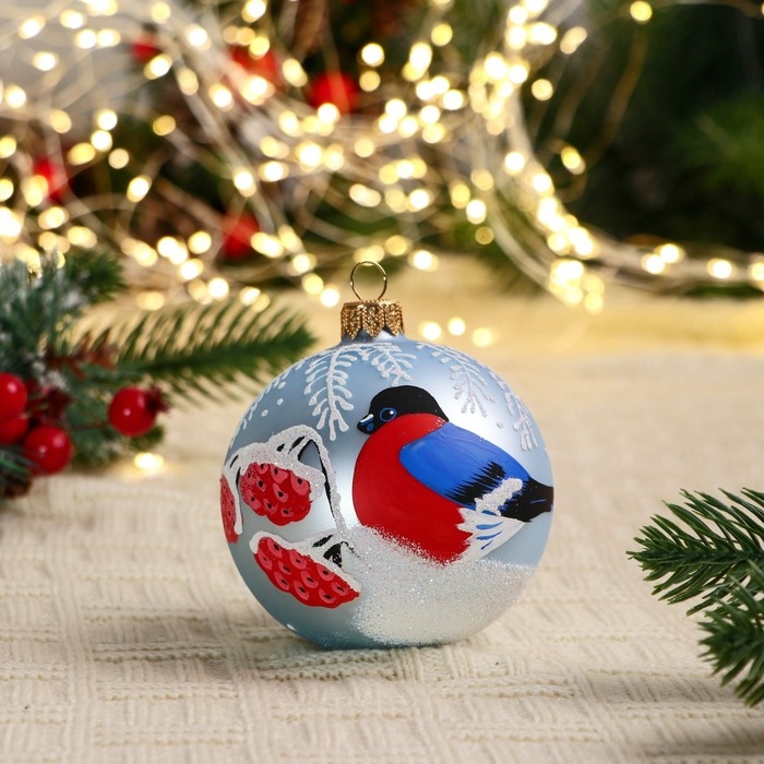Ёлочный шар d-8 см Ёлочный шар d-8 см "Снегирь с рябиной"