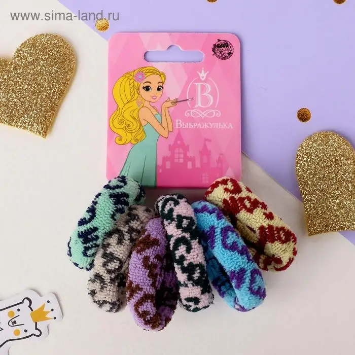 Резинка для волос "Махрушка" 5 см (набор 6 шт) рисунок