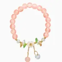 Браслет детский "Выбражулька" цветок, 2 подвеса, цвет розовоголубой в золоте