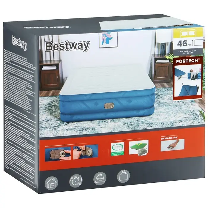 Кровать надувная Fortech, 203&times;152&times;46 см, со встроенным электронасосом, 69075 Bestway