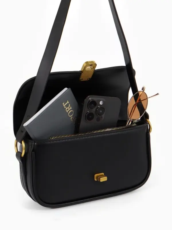 Сумка женская багет TEXTURA на молнии, 21&times;6&times;11 см, чёрная