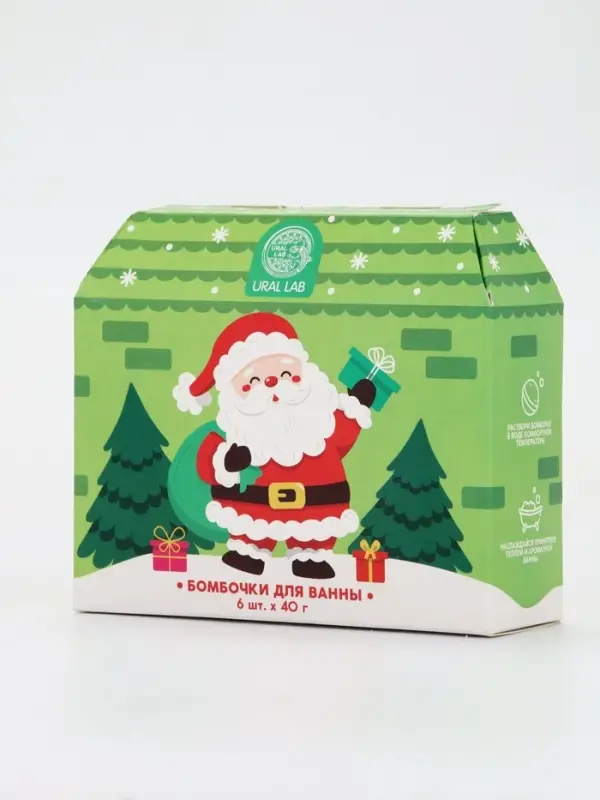 Бомбочки для ванны в домике «Дед Мороз», набор 6 шт х 40 г, URAL LAB Бомбочки для ванны в домике «Дед Мороз», набор 6 шт х 40 г, URAL LAB