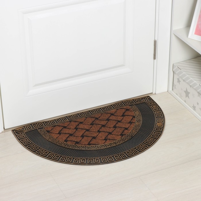 Коврик придверный полукруглый Доляна «Меандр», 45×75 см, цвет золотой Коврик придверный полукруглый Доляна «Меандр», 45×75 см, цвет золотой