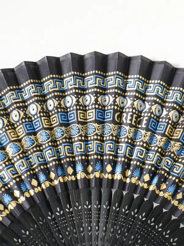 Веер складной с кисточкой &laquo;Греческий орнамент&raquo;, чёрный с золотом, 23 см