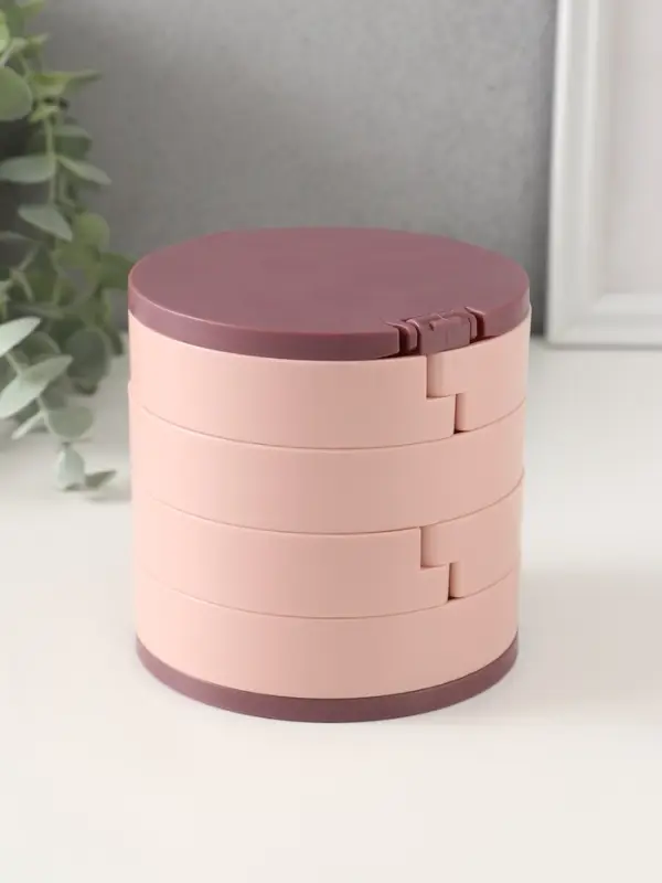Шкатулка - органайзер для хранения украшений &laquo;Круглая. 4 уровня&raquo;, пластик, зеркало, розовая, 10&times;10&times;10 см