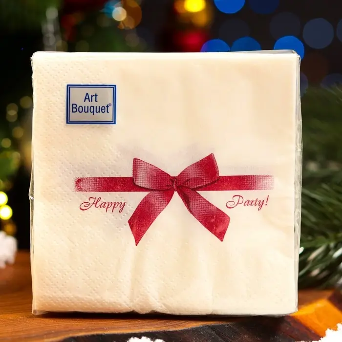 Салфетки новогодние бумажные Art Bouquet «Подарок бордовый», 2 слоя, 20х20 см, 30 шт.