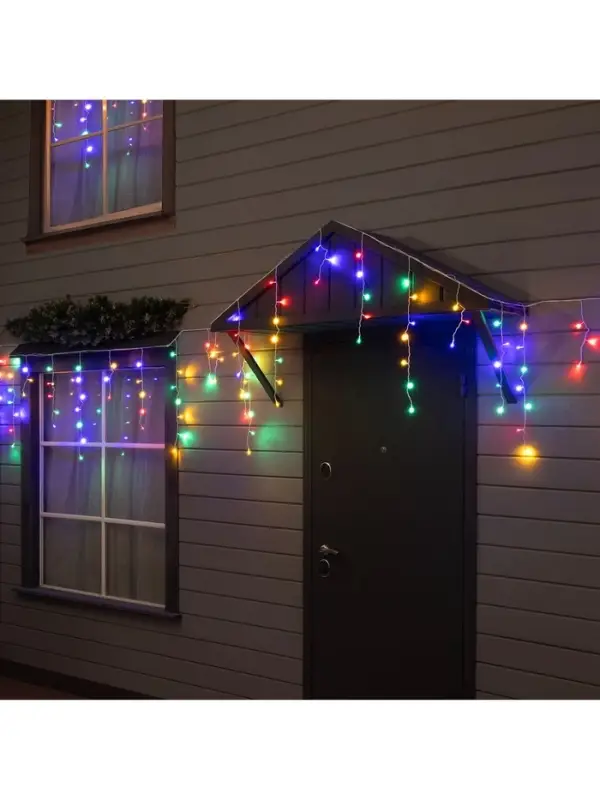 Гирлянда &laquo;Бахрома&raquo; 6&times;0.7 м, IP44, УМС, белая нить, 120 LED, свечение мульти, 220 В